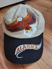 Alaska Arctic Circle Hat Eagle American Black Tan Strapback Embroidered Cap 