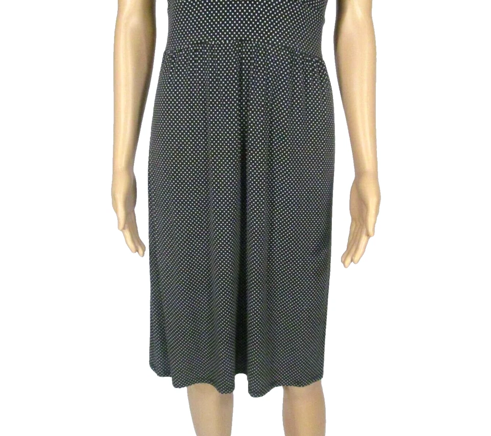 MERONA S Black Knee Length Sleeveless Crossover Front Sundress White Polka Dots - Image 4 of 4