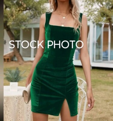Small Sleeveless Short Bodycon Tank Cocktail Dress Emerald Green Velvet ~  SHEIN | eBay