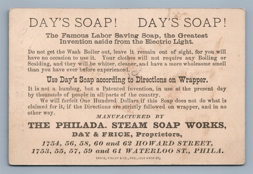 PHILADELPHIA HOWARD & WATERLOO STRS JABÓN DEL DÍA TARJETA COMERCIAL VICTORIANA - Imagen 2 de 2