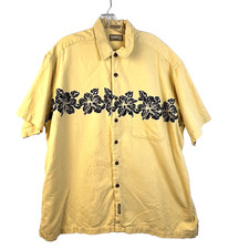 Khaki's By Arrow Tropical Hawaiin Shirt Men's Large Yellow Floral Vacation Beach