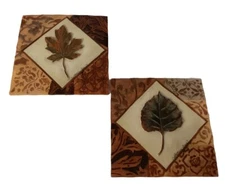 Set Of (2) Leaf Wall Hanging Rustic Colors Signed By Artist