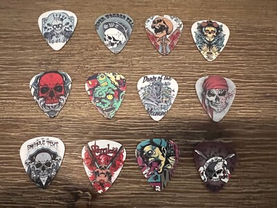 Zombie/Skull 1mm Guitar Picks Lot Of 6 - 12 Different Designs - Free Shipping!