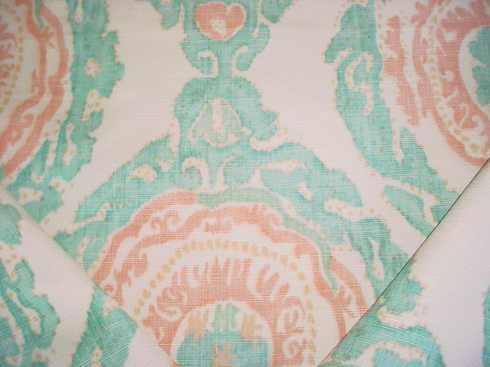Brunschwig & Fils Kaitag Warp Ikat Print Aqua Copper Linen Upholstery Fabric - Image 2 of 3