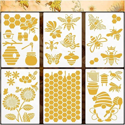 ''6 Pcs Bee Stencils Honeycomb Bee Stencil for Wall Furniture Floor Crafts Home ''