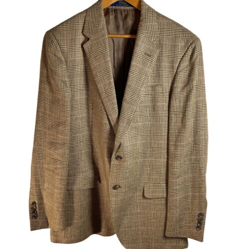 Polo Ralph Lauren Mens Sport Coat Blazer Jacket Size 42 L Brown Pink Herringbone