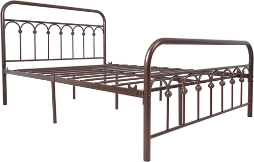 Metal Bed Frame Full Size with Vintage Headboard and Footboard Platform Base Wro - Picture 5 of 9