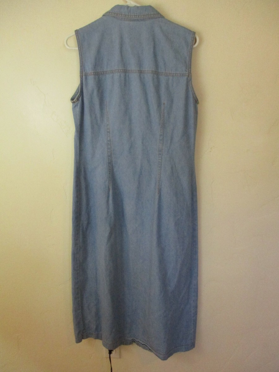 Vintage Denim dress button front 90s Monique fashion 10 sleeveless