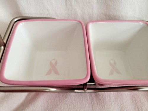 Pampered Chef Whip Cancer Caddy 2 Pink Dishes Server Breast Cancer Ribbon - Picture 3 of 20