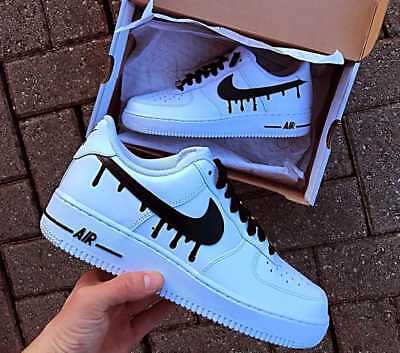 Nike Air Force 1 Custom with Black Leather and falling drops | eBay