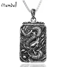 MENDEL Mens Chinese Character Zodiac Dragon Pendant Necklace Stainless Steel Men