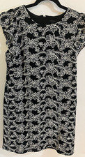 Ann Taylor sleeveless lined black/white flowers embroidered dress size 8
