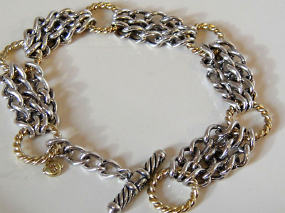 $1800 AUTHENTIC DAVID YURMAN 18K GOLD , SS LARGE WHEAT, ROUND LINK BRACELET