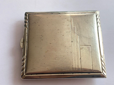 antique silver cigarette box Sterling Silver Cigarette Case w/ Inner Hinged Flap (88x101mm) Birmingham  1934
