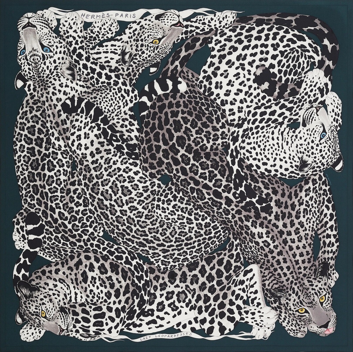 Authentic Hermes Silk Scarf 90cm Lazy Leopardesses scarf 90 Authentic Hermes Silk Scarf 90cm Lazy Leopardesses scarf 90