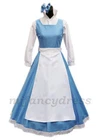 Womens Beauty and The Beast Belle Blue Dress Costume Blue Maid Fancy Dress