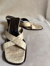 Donald Pliner Crocodile Embossed Leather Slide Sandals Beige Brown Women