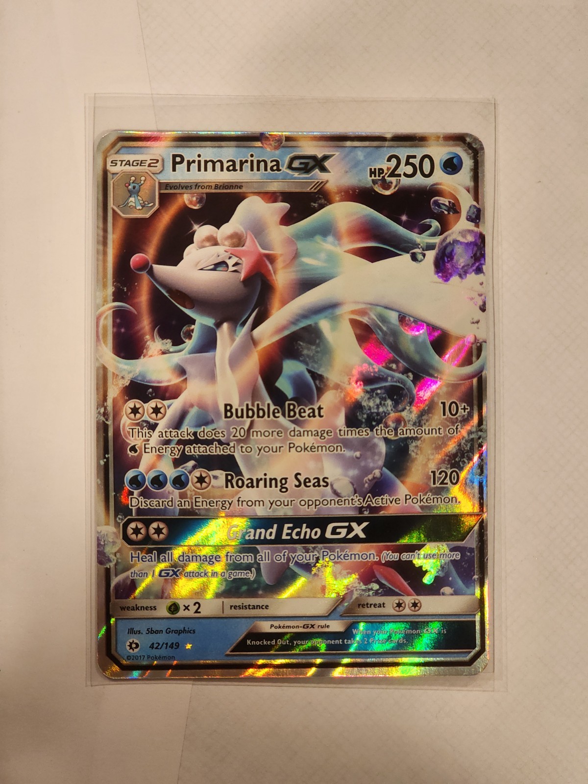 Primarina GX 2017 Sun & Moon Full Art Ultra Rare Pokemon Card 42/149 (NM)