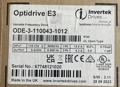 ODE-3-110043-1012 - Invertek OptiDrive E3 - 1.0 HP VFD