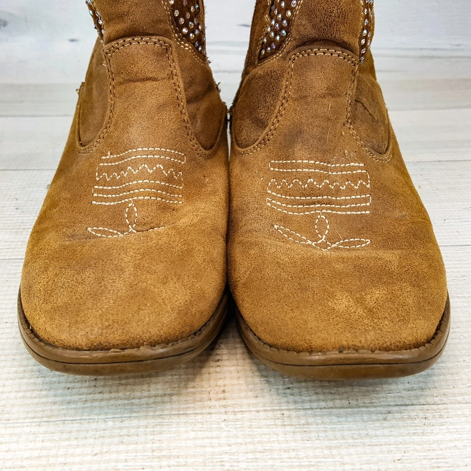 JUSTICIA Niñas Talla 7 Marrón con Estrás Vaquera Botas Niños con Cremallera Foto 3 de 4