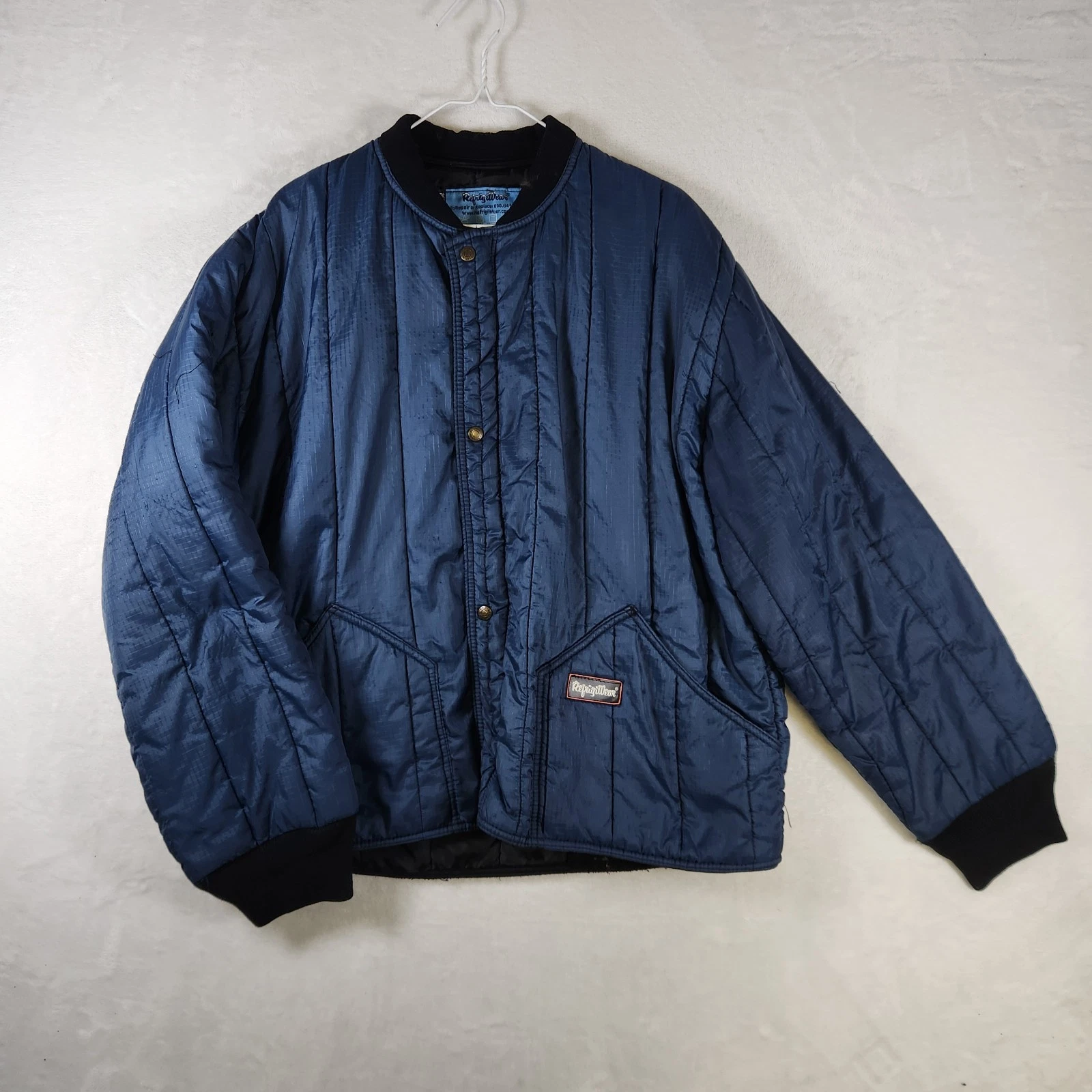 RefrigiWear Mens Quilted Insulated Jacket Blue Snap Front Cold Weather Workwear