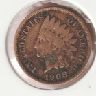 US Rare Old West 1908 Indian Head Penny Coin American Collection Shield Cent USA