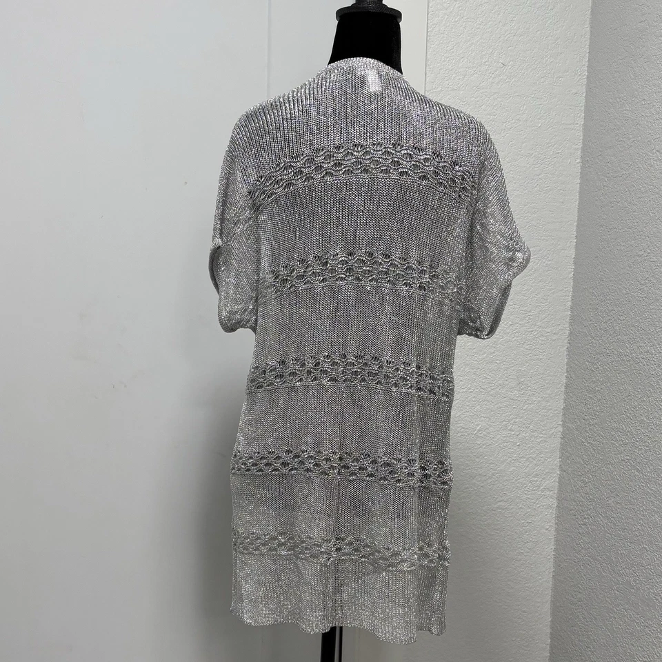Cárdigan Chico's Plateado Para Mujer 1 M Crochet Plateado Metálico Fiesta Vacaciones Glamour Foto 3 de 4