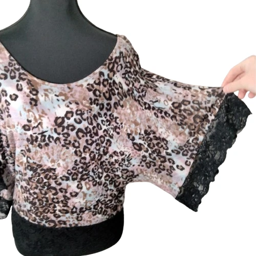 Vtg Y2K Charlotte Russe Animal Print Leopard Top S Lace Fairy 90s Scene Indie - Image 2 of 4