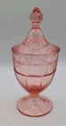 Vintage Pink Depression glass Candy jar with lid Beautiful!