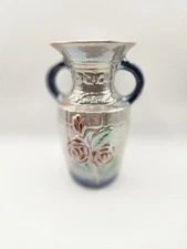 Vintage Japan Lusterware Mini Vase Iridescent 2-Handle Urn with Embossed