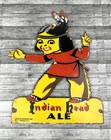 VINTAGE 12x10" INDIAN HEAD ALE BEER SODA POP PORCELAIN GAS OIL PUMP STATION SIGN