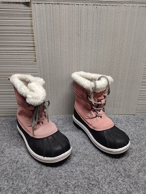 Cat & Jack Girl Bootie 2 Pink Black Faux Fur Lace Up Water Repellent Winter Shoe