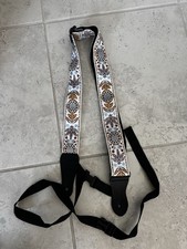 Jacquard Weave Guitar Strap 2" 60's Vintage Hootenanny Yellow Blue Floral Hippie