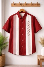 Men's Short Sleeve Button-Up Casual Cuban Guayabera Beach Wedding Dress Shirt
