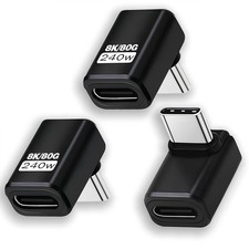 3 Pack Usb C 90 Degree Adapter 80Gbps 3-Pack Top/Bottom Right Angle, Black