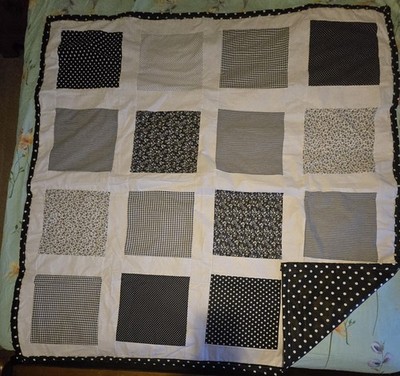 Beautiful Homemade Black and White Lap Quilt. 51 x 51 of Cotton Comfort. New