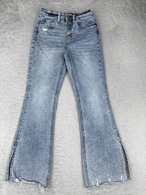 Flying Monkey Jeans Womens 24 Light Wash High Rise Button Fly Flare Distressed