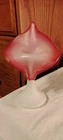 Vintage Murano Style Jack-in-the-Pulpit Glass Vase - Cranberry & Milk Glass