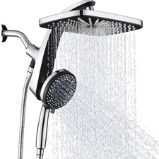 Modern Polished Chrome Rain Shower Head with 10 Settings & Handheld Option