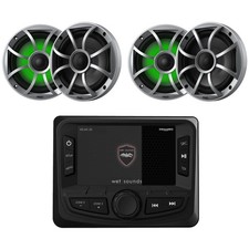 Wet Sounds WS-MC-20 Marine Radio w/ 2 Pairs RECON 6-S RGB LED Speakers