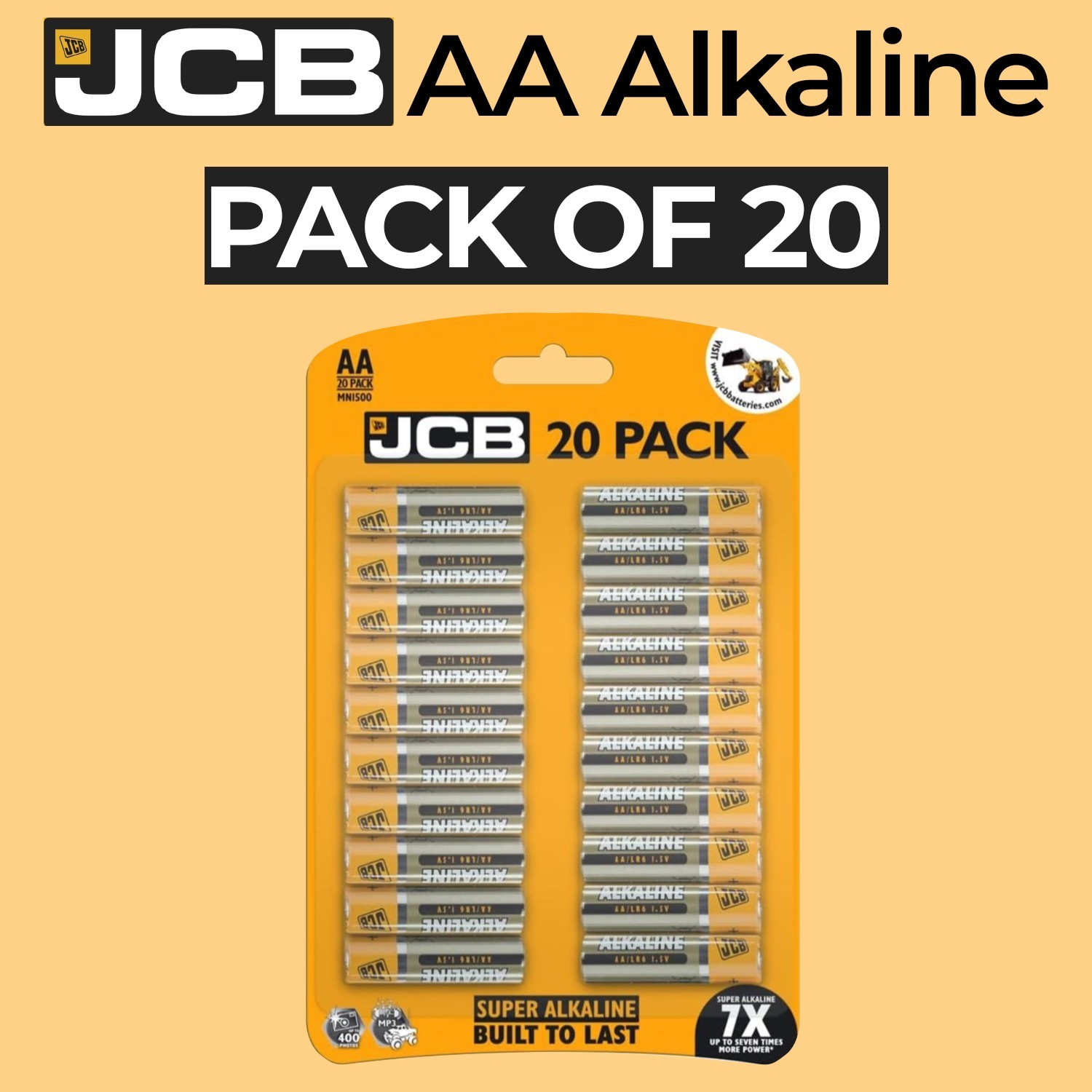 20x AA JCB Super Power Alkaline Batteries LR6 MN1500 Longest Expiry New Battery