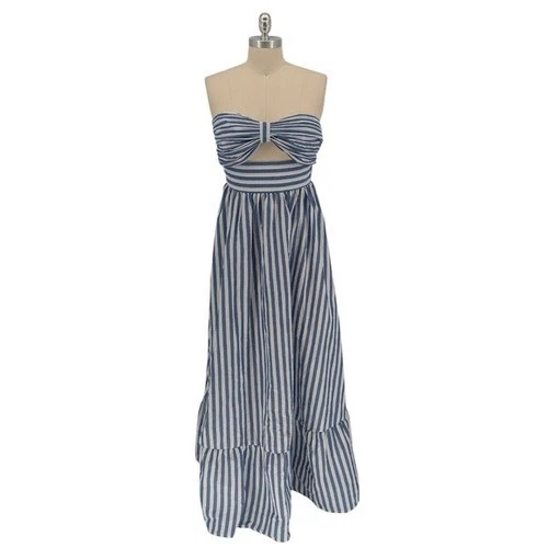 30008 NEW Shein Striped Bandeau Strapless Maxi Dress Blue White size 6 nautical