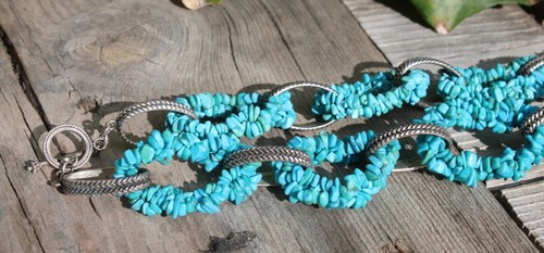 Vintage Estate Sterling Silver 925 & Chunky Turquoise Stones Chips 29” Necklace - Picture 15 of 16