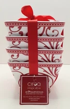 Ciroa Simple Serve Set Of 4 Red & White Swirl Pattern Square Porcelain Bowls