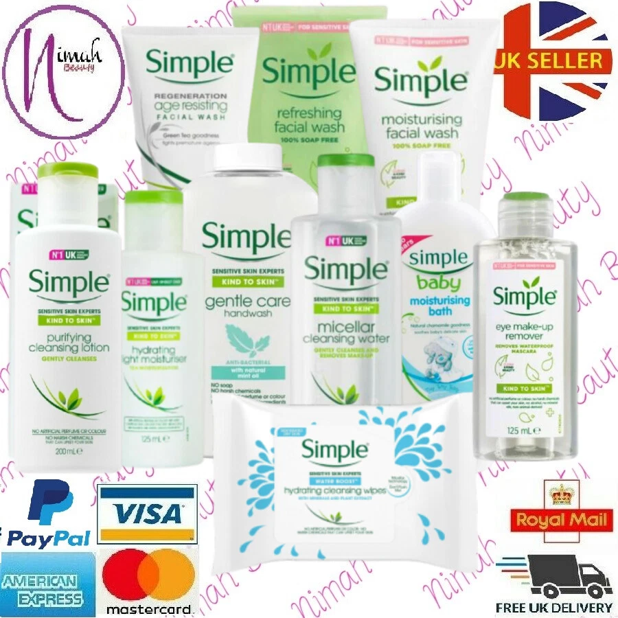 Simple Skin care products Wipes Face Wash moisturisers Lotions Toner and more