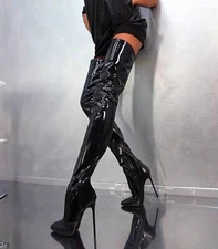 Sexy Ladies Thigh High Boots High Heel Patent Leather Long Boots Nightclub Shoes