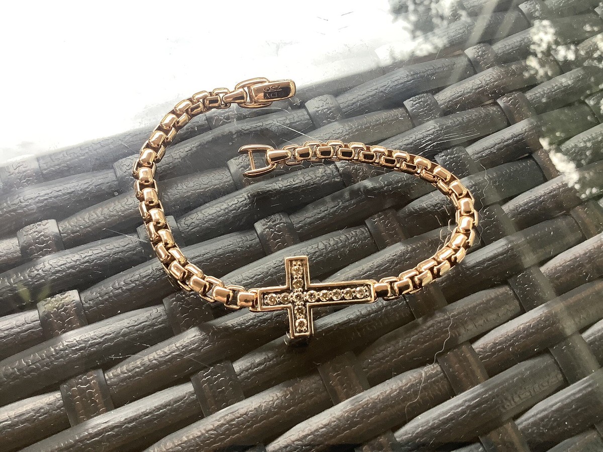 DAVID YURMAN 18K ROSE GOLD CROSS BRACELET WITH-CHAMPAGNE DIAMONDS