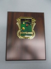 POOL billiards full color relief trophy 8 x 10 cherry finish plaque