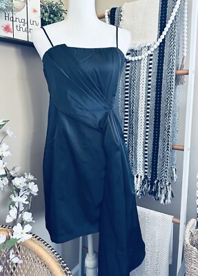 Lulus Romantic Allure black Satin draped Asymmetrical Mini Cocktail Dress  Med | eBay