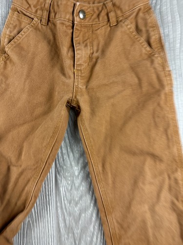 Carhartt Kids Sz 5 Tan Canvas Carpenter Flannel Lined Pants - Picture 2 of 10